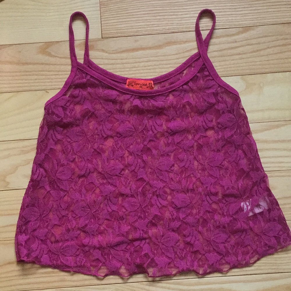 Hot Pink Lace Sheer Tank Top
